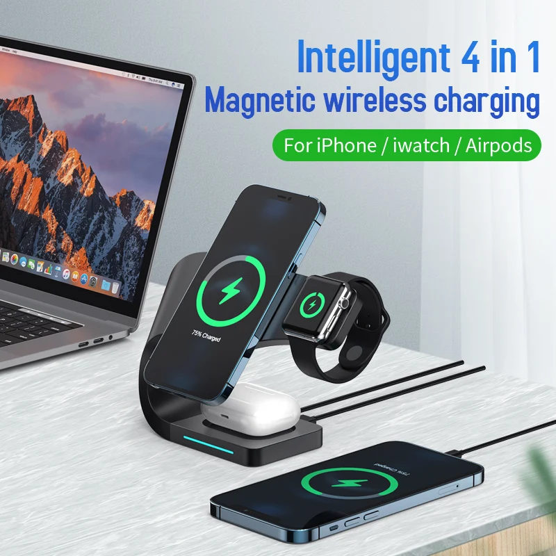 

4-in-1 Smart Magnetic Wireless Charging Station iPhone16 15 14 13 12 11 Wireless Mobile Universal Apple WatchAirPods 15W Charger