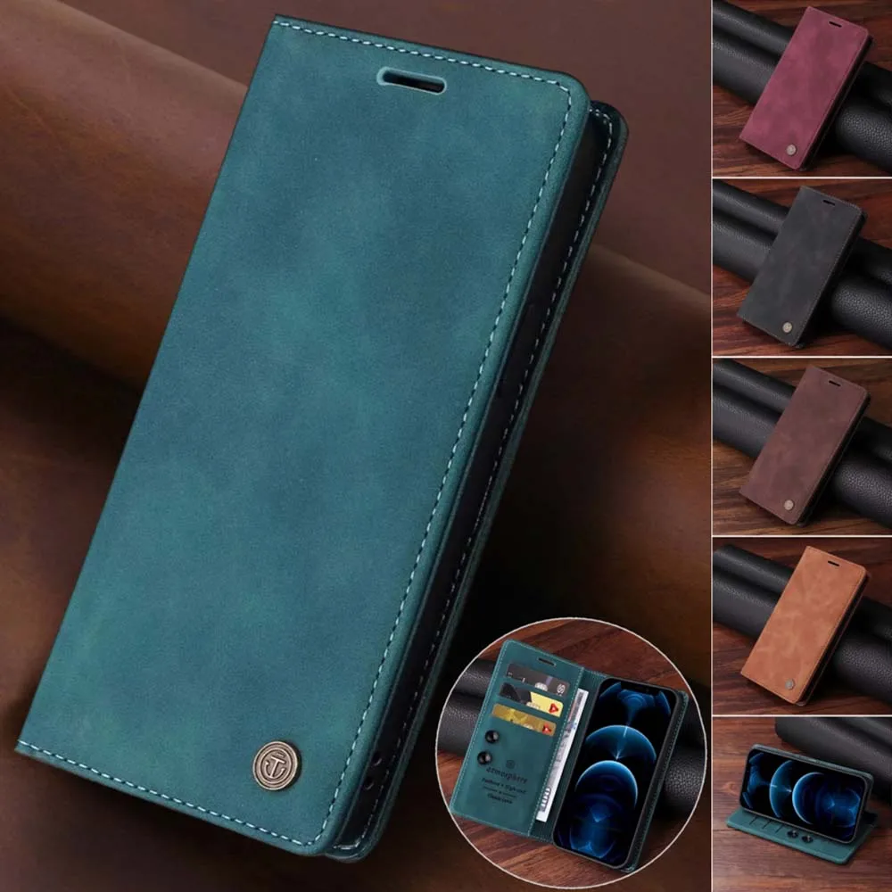 Flip Leather Case For iPhone 16 15 14 13 12 11 Pro Max X XR SE 2022 8 7 Plus Wallet Skin friendly Card slot Magnetic Cover F01K