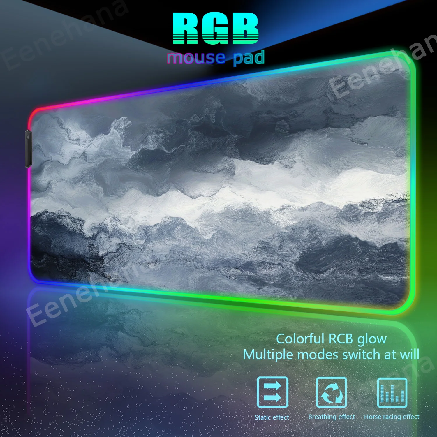 RGB XXL Mauspad Art Marble Gaming Mouse Pad LED PC Gamer DeskMat Computer Accessories Fluid Large Keyboard Pad Emit Light Carpet