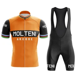 Molteni Men Retro Cycling Jersey Set Short Sleeves Riding Pants Classical Mtb Clothing Bike Jersey Triathlon Maillot Ciclismo