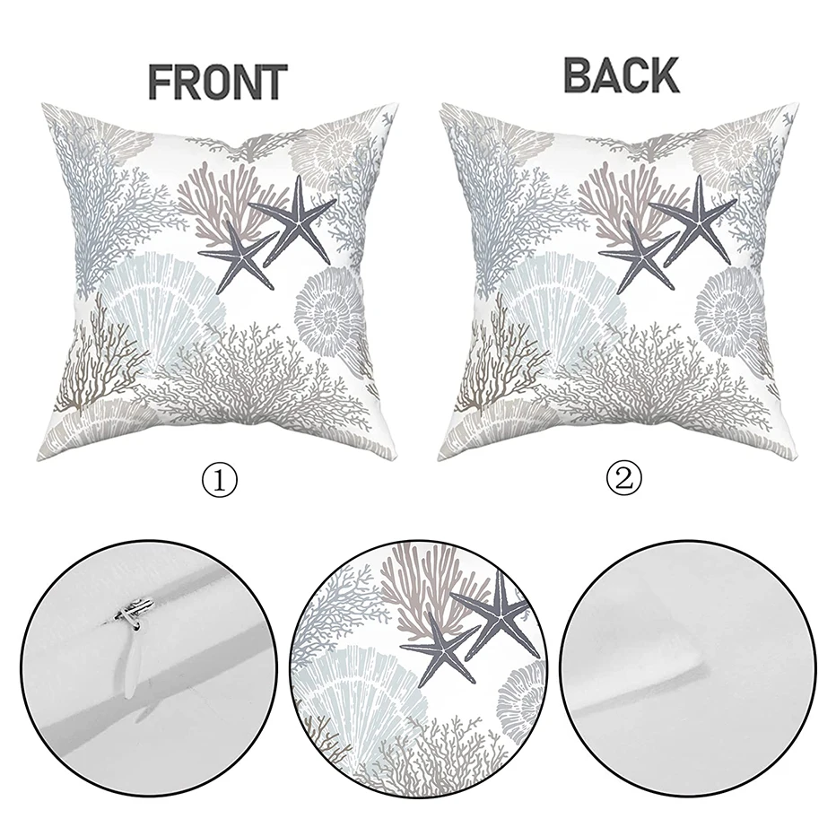 Ocean Coral Pillow Covers Beach Seashell Throw Pillowcase Sofa Patio Bedroom Soft Square Cushion Covers for Home Couch