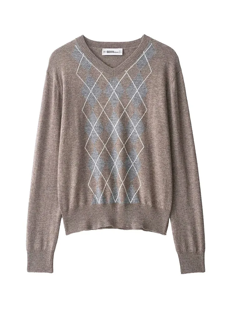 

HH женский зимний новый шерстяной вязаный свитер, пуловер, топ, женский модный универсальный теплый свитер с v-образным вырезом и длинными рукавами Argyle