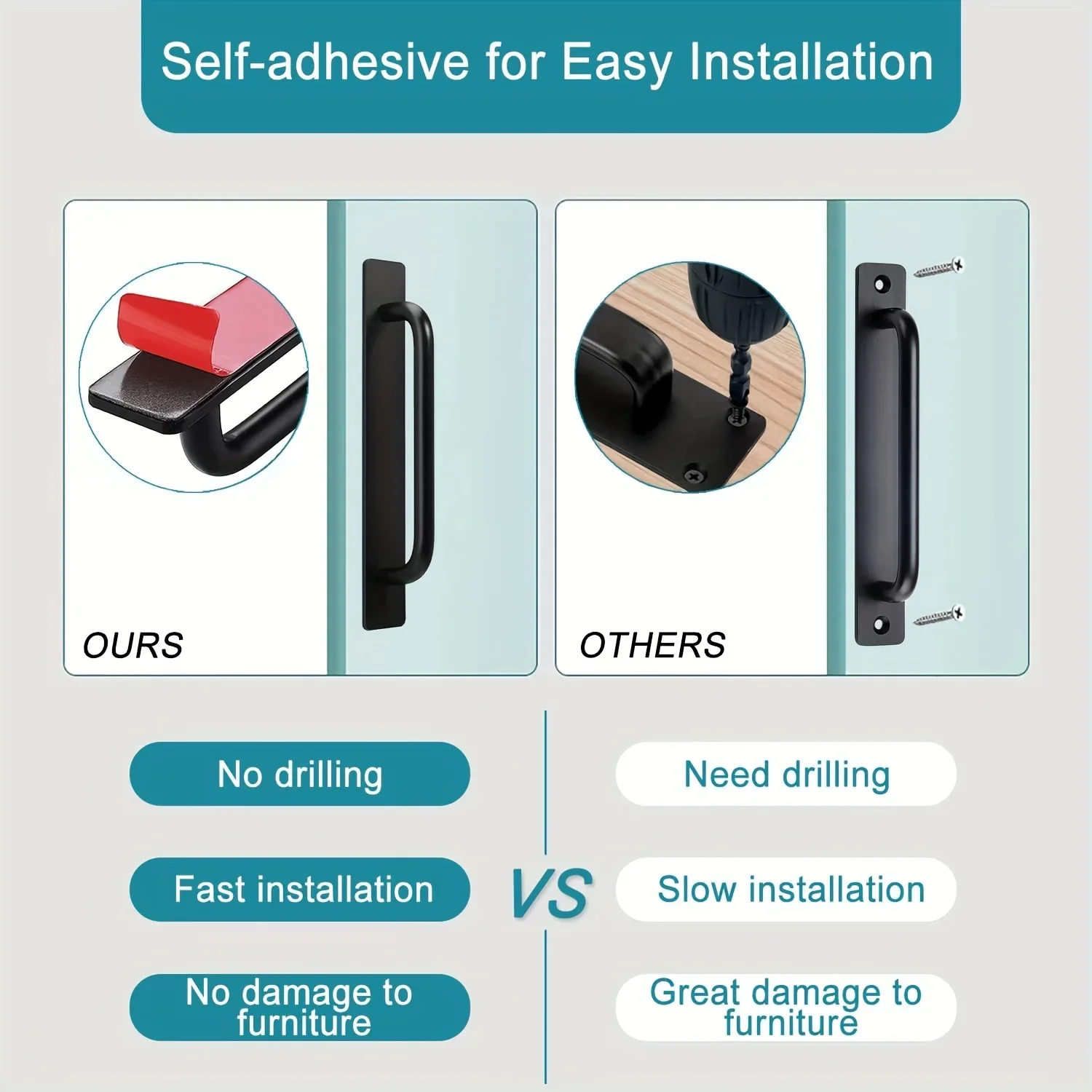 Самоклеящиеся ручки ящика шкафа мгновенного действия — клейкие дверные ручки из нержавеющей стали 5,8 дюйма, конструкция без сверления