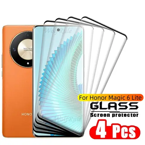 4 Uds para Honor Magic 6 Lite Glass Honor Magic 6 Lite vidrio templado 9H HD Protector de pantalla curvo completo Huawei Honor Magic 6 Lite