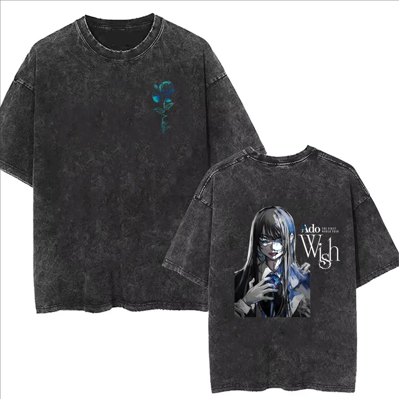 Ado Print Washed T-Shirts Sommer Damenkleidung Lässige Mode Streetwear Y2K Vintage Oversize Kurzarm-Tops Gewaschene T-Shirts – Detail 5