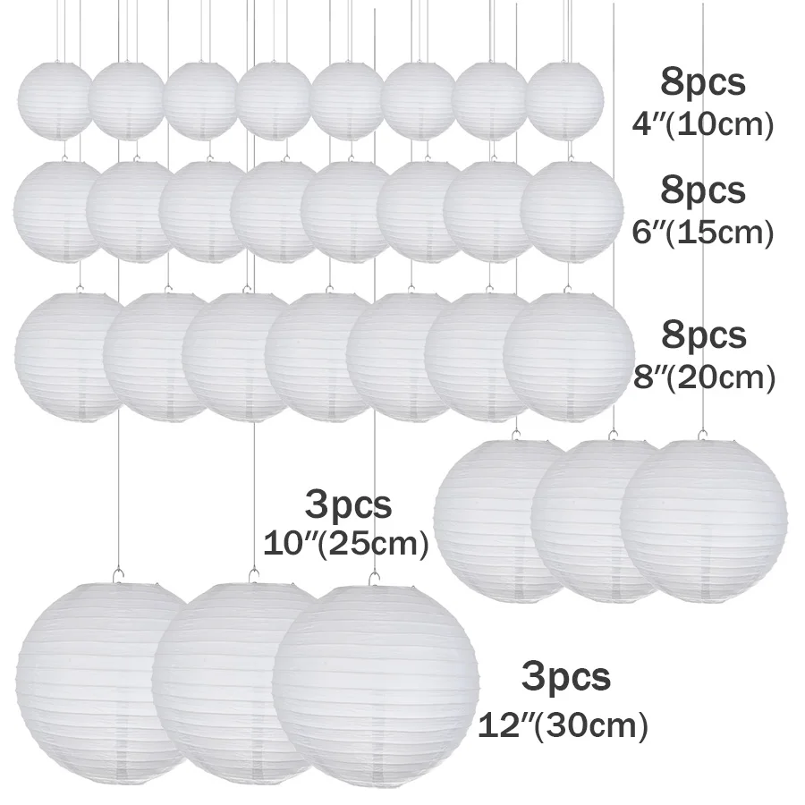 34PCS Lanterne Papier Blanche RISVOWO - Lampion Chinois Extérieur Mariage Anniversaire Fête