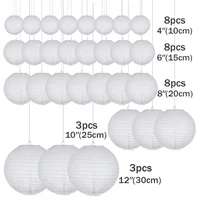 30/50/60pcs Mix Size Wedding Decoration Lantern Elegant White Chinese Paper Lanterns Ball Lampion Hanging Lampshade Party 2