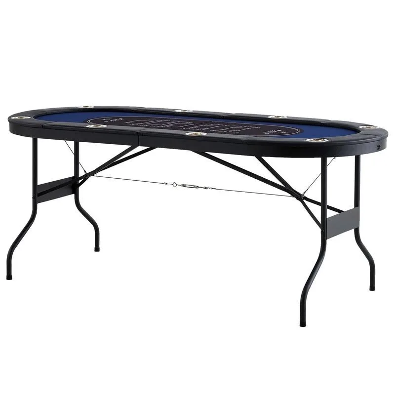 8 Player Foldable Poker Table, Blackjack Texas Holdem Poker Table with Padded Rails and Stainless Steel Cup Holders, Portable Folding Card Board Game Table, 72