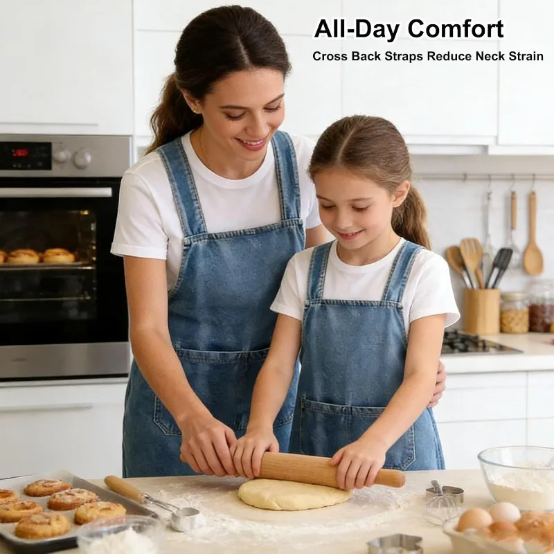 

Denim Apron Home Kitchen Retro Fashion Artistic Unisex Baking Milk Tea Cafe Korean Style Workwear Convenient Durable
