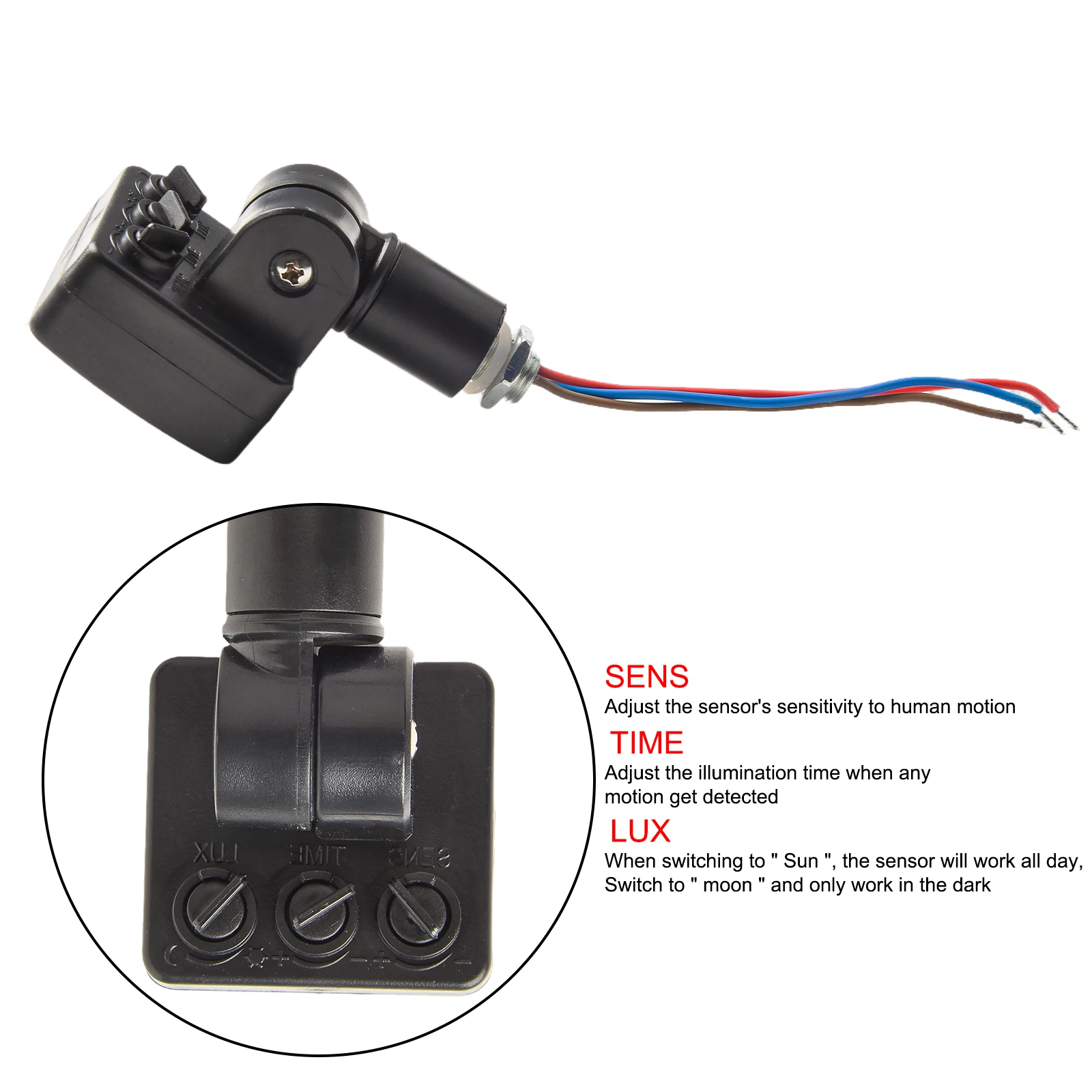 180 Degree Sensor Motion Sensor Switch Adjustable Light Intensity Compact Size Day And Night Adjustment LUX Switches