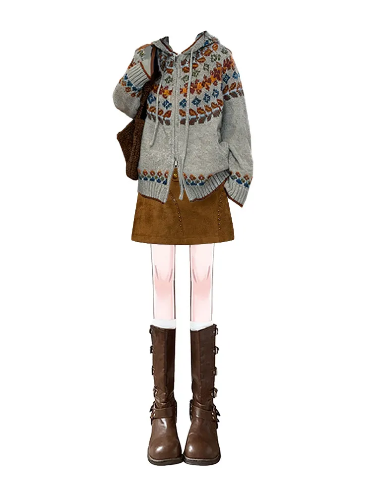 Cisas ニット Aライン スカートセット レディース 冬用 暖かい スカート エスニック アーティスティック アンサンブル ロングスカート Cisas...