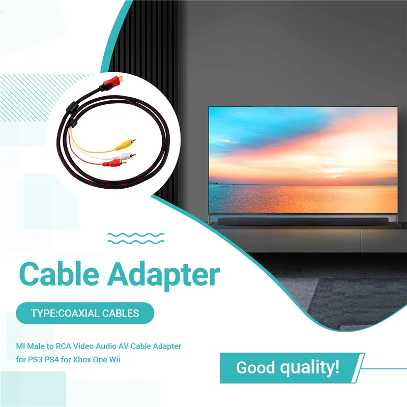 ABFM- Male To RCA Video Audio AV Cable Adapter For PS3 PS4 For One Wii,Newest