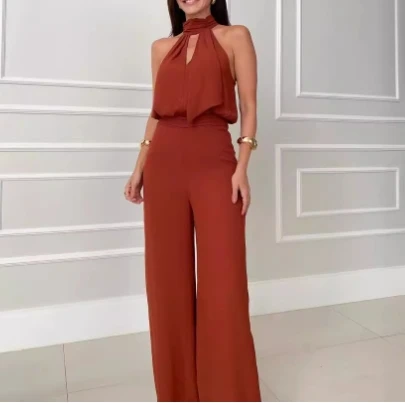 Autumn Fashion New Style Two Piece Set for Woman Hollow Out Round Neck Sleeveless Top Wide Leg Pants Temperament Set