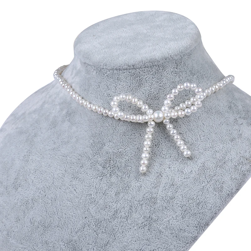 

Hot New Popular Women Jewelry Bowknot Freshwater Pearl Choker Pendant Necklace