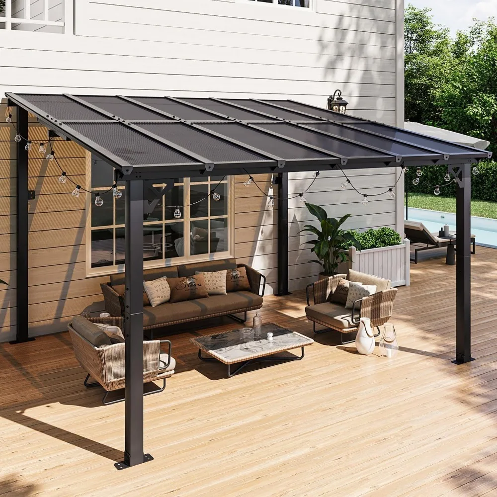 10' x 12' Gazebo for Patio, Gazebo Pergola with Sloped Roof, Large Wall-Mounted Heavy Duty Awnings, for Backyard, Deck, Patio