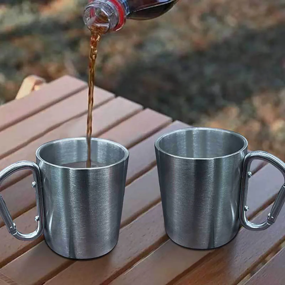 Outdoor Camping Travel Stainless Steel Cup Carabiner Hook Handle Picnic Water Mug Outdoor Travel Hike Cup Portable mug