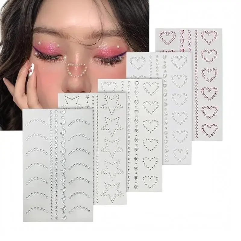 3D Star Heart Shaped Pearls Crystal Stickers Kids DIY Decor Self Adhesive Jewel Crafts Sparkly Rhinestone Stickers Girls Gifts