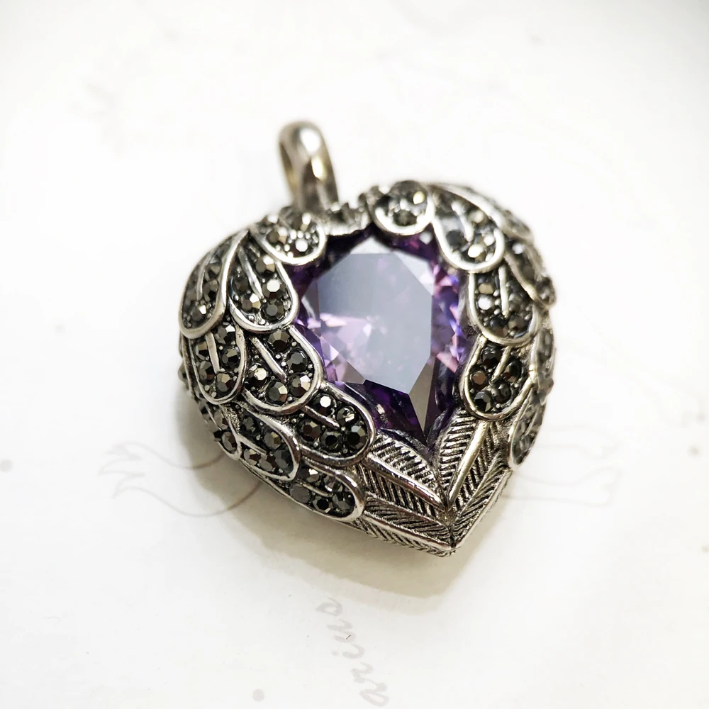 Wisiorek Fioletowe Skrzydlate Serce Brand New 925 Sterling Silver Glam Biżuteria Europa Accessorie Prezent Dla Kobiety — zdjęcie 5