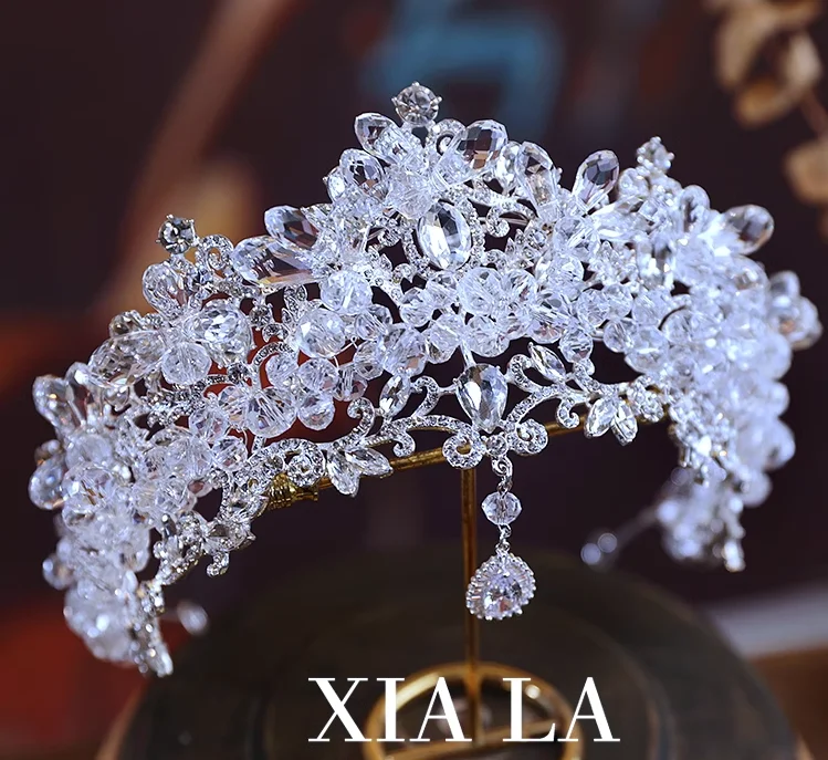 

Crystal Crown with Water Droplet Pendant Exotic Style Bride Wedding Headpiece Shadow Studio Crown