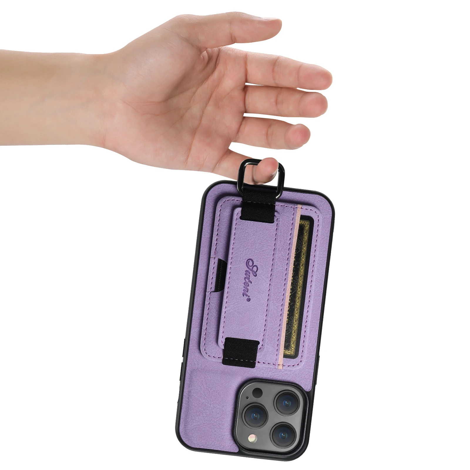 SUTENI Lychee-Haut-Print Handgelenkband Karten-Handyhülle Kartenhalter für iPhone 17 Pro Max 16 Plus 15 14 13 12 11 XR XS – Detail 33