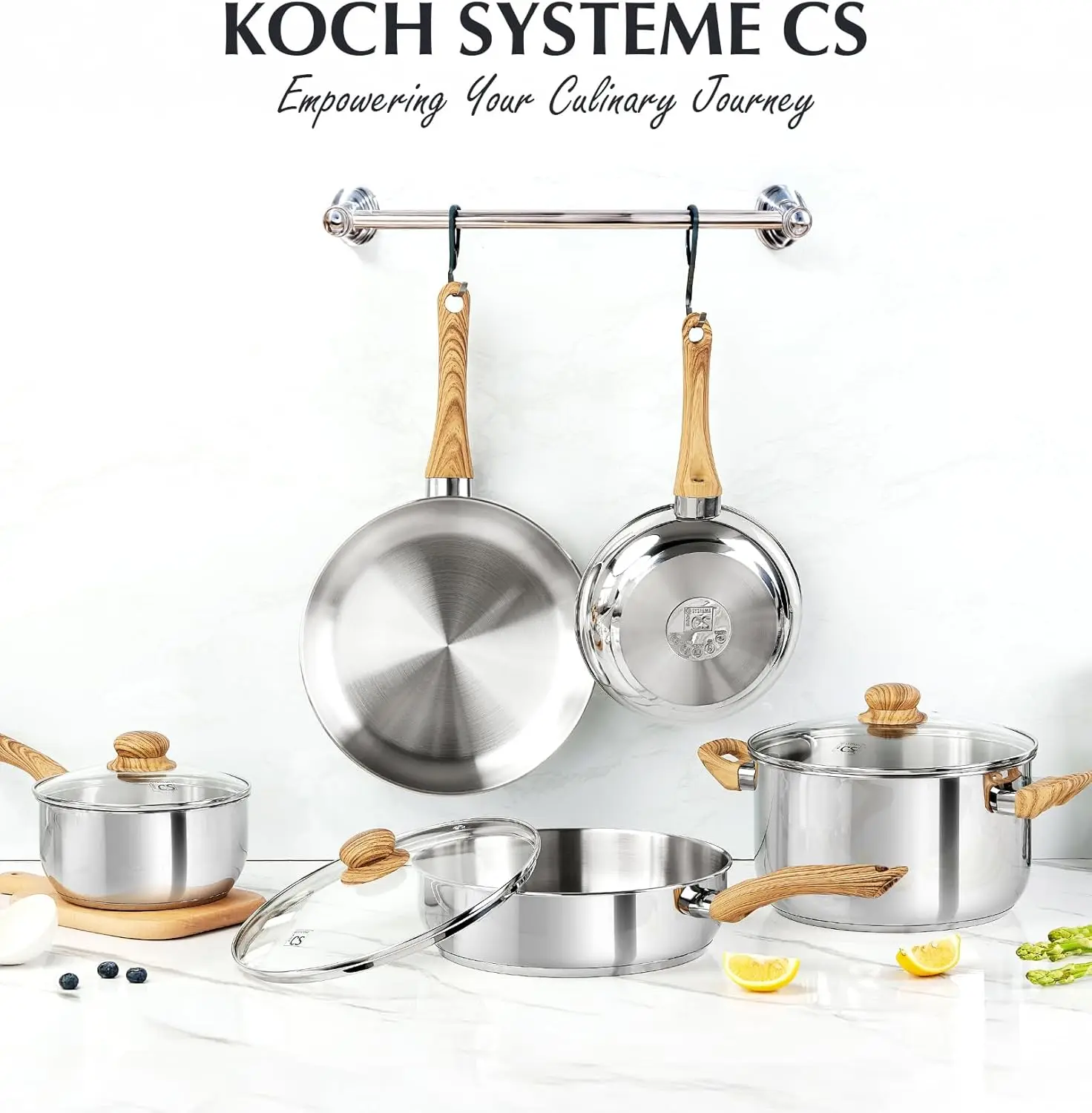 

Stainless Steel Coowkare Set 10PCS, Professional 18/10 Stainless Steel Pots and Pans Set with Cool-Touch Handles, Tri-ply Base