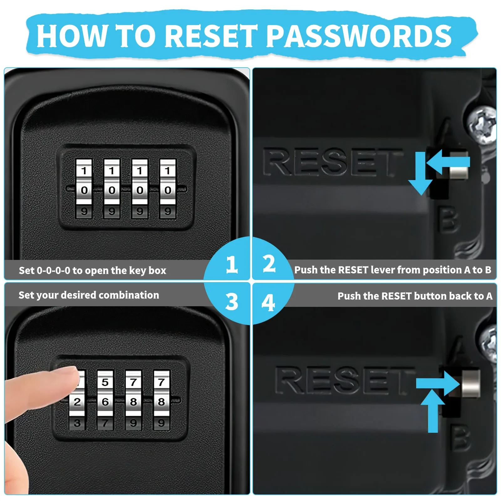 Black Metal Key Lock Box Outdoor Wall Mounted Key Holder Organizer 4 Digit Combination Password Security Lock Storage Secret Box