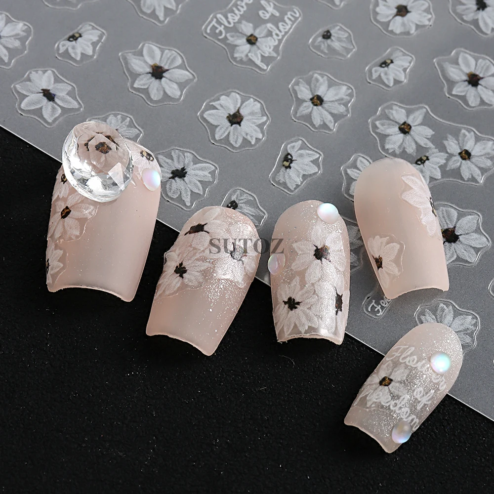 Fiori bianchi adesivi per unghie petalo pizzo rosa farfalle decalcomanie per unghie matrimonio sposa Nail Design elegante Manicure Decor GLNO-168