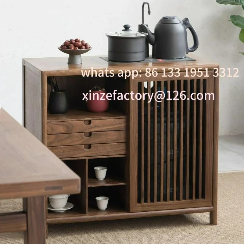 

Customizable black walnut new Chinese tea cabinet with bucket under the tea room side cabinet without stove
