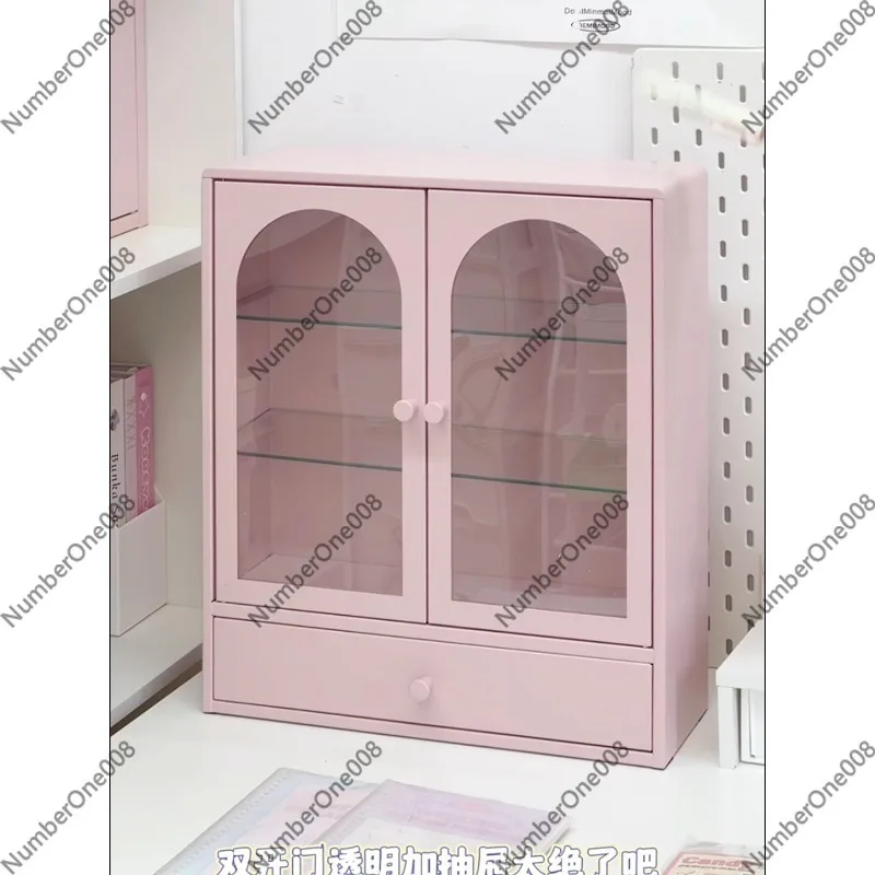 Desktop Small Iron Sheet Storage Cabinet with Door Dormitory Student Stationery Cosmetics Hand Account Organizer Shelf