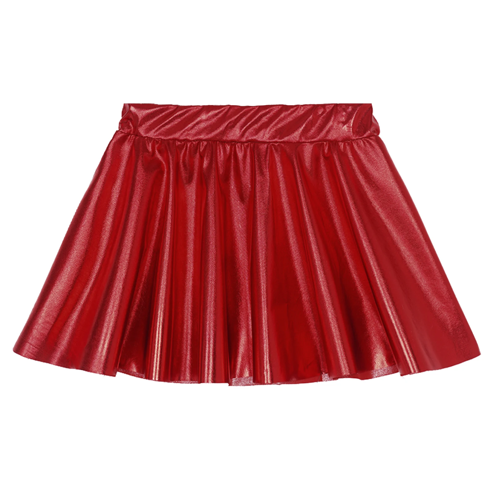 Girls Hip Hop Jazz Dance Skirt Shiny Metallic Elastic Waistband Pleated Tutu for Skating Dance Performance Athletic Scooter