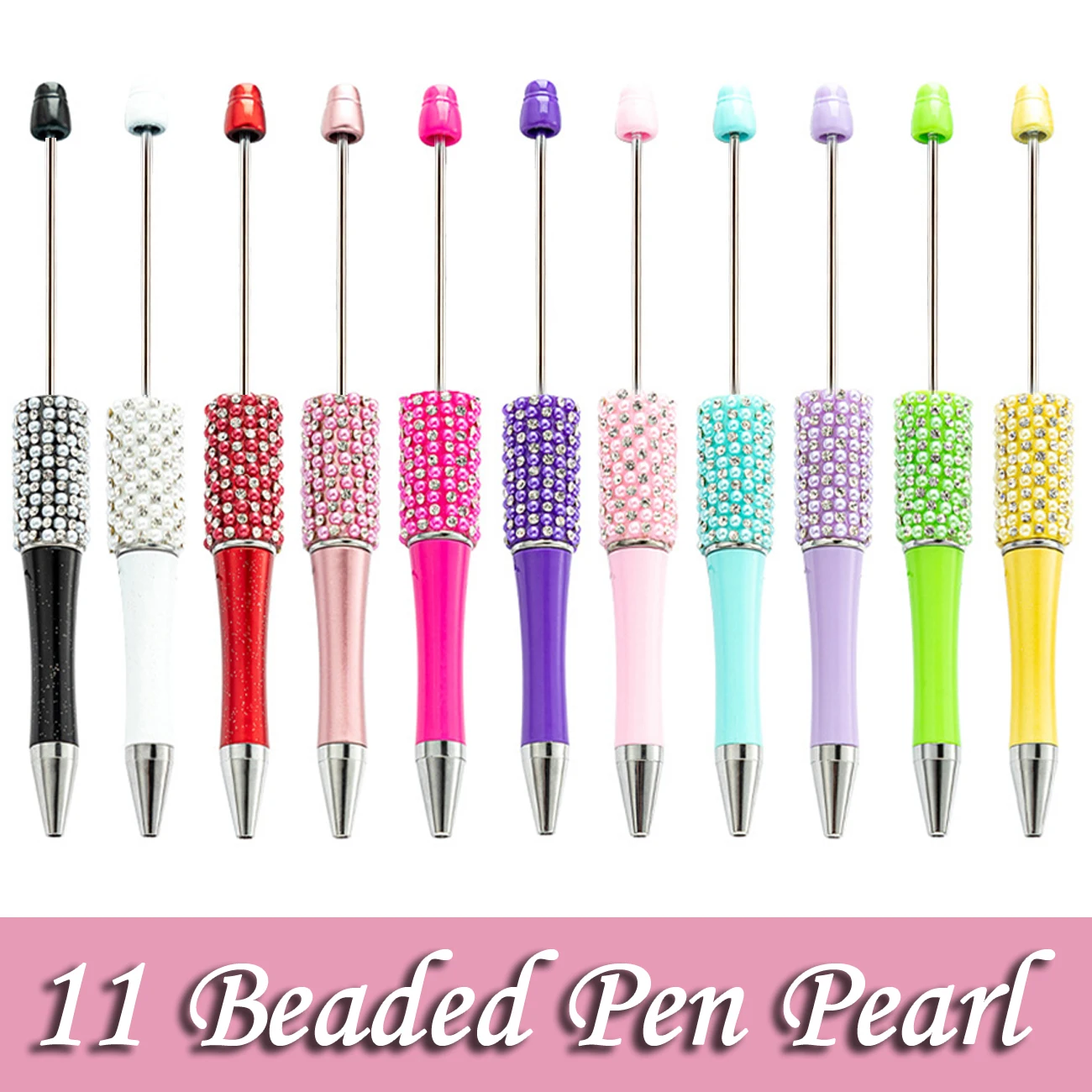 

11pcs Diamond Bead Pen Wholesale Creative DIY Handmade Sticker Set Diamond Beaded Ballpoint Pens Advertising Gift Pen