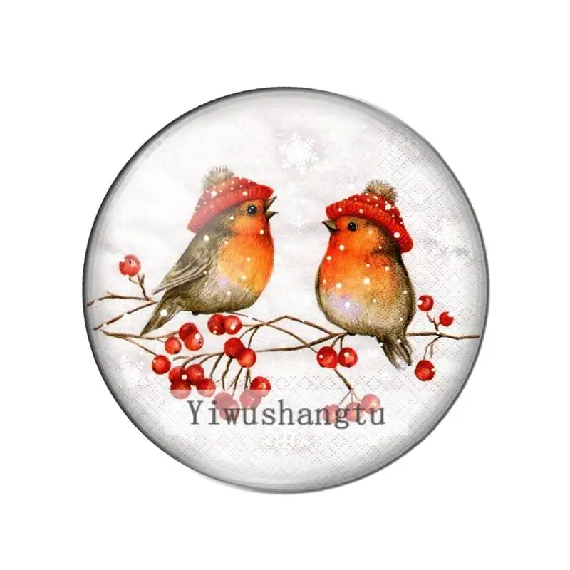 Cute happy bird merry christmas art painting 12mm/20mm/25mm/30mm Round photo glass cabochon demo flat back Making findings