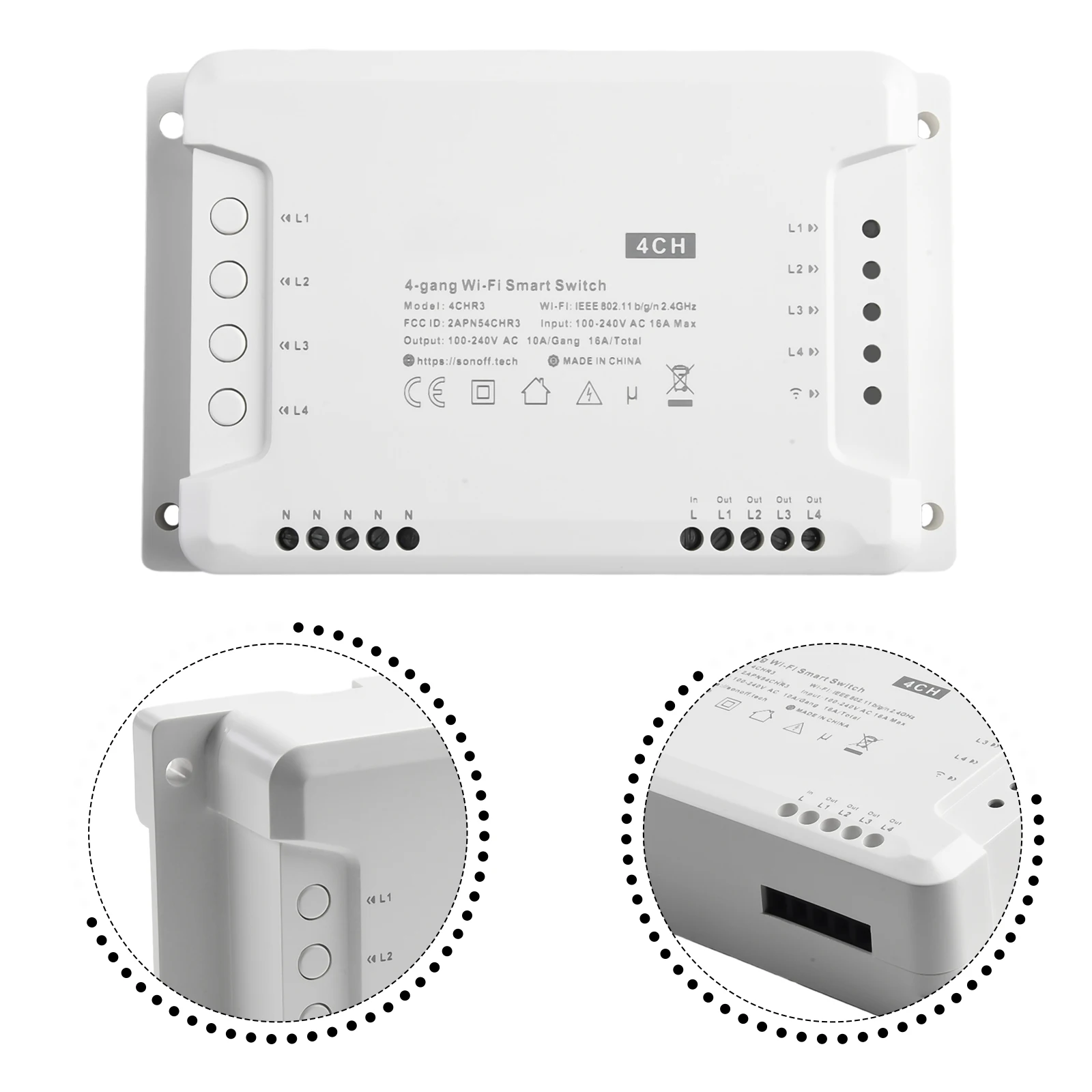 

Easy to Reach 4CH PRO R34CH R3 WiFi Smart Switch 4 Way Switch Module for Remote Equipment Control and Monitoring