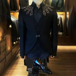 Luxury Diamond Embroidered Ornament Tuxedos Men Suits 3 Pieces Wedding Groom Dinner Party Male Blazers Slim trajes para hombre