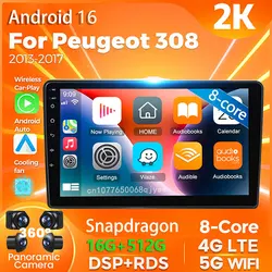 Android 16 Carplay Car Radio For Peugeot 308 2013 - 2017 Multimedia Video Player Navigation 2Din Stereo AI Voice Head Unit Auto