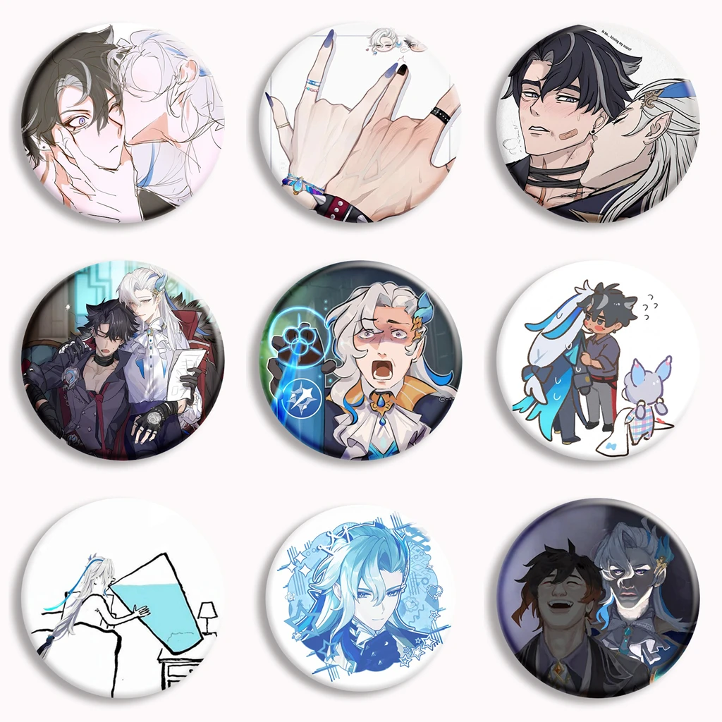 Neuvillette Wriothesley Fanart Button Pin Neuvillette Funny MeMe Brooch Badge Bag Decor Accessories Jewelry Gamer Collect Gifts