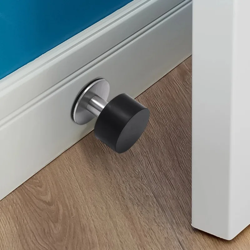 Stainless Steel Rubber Door Stop Non Punch Door Holder Shock Absorbent for Safety Floor Wall Mounted Home Door Plug Hardware