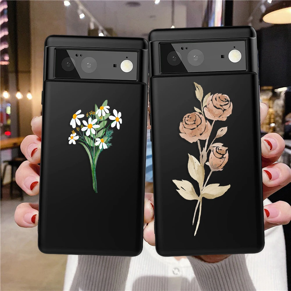 

Rose Phone Case for Google Pixel 8 Pro 7a 7Pro 7 6a 6 6Pro 5 5a 5G 4 2 3 3a 4a XL Black Soft TPU Cover Flowers Floral Capas