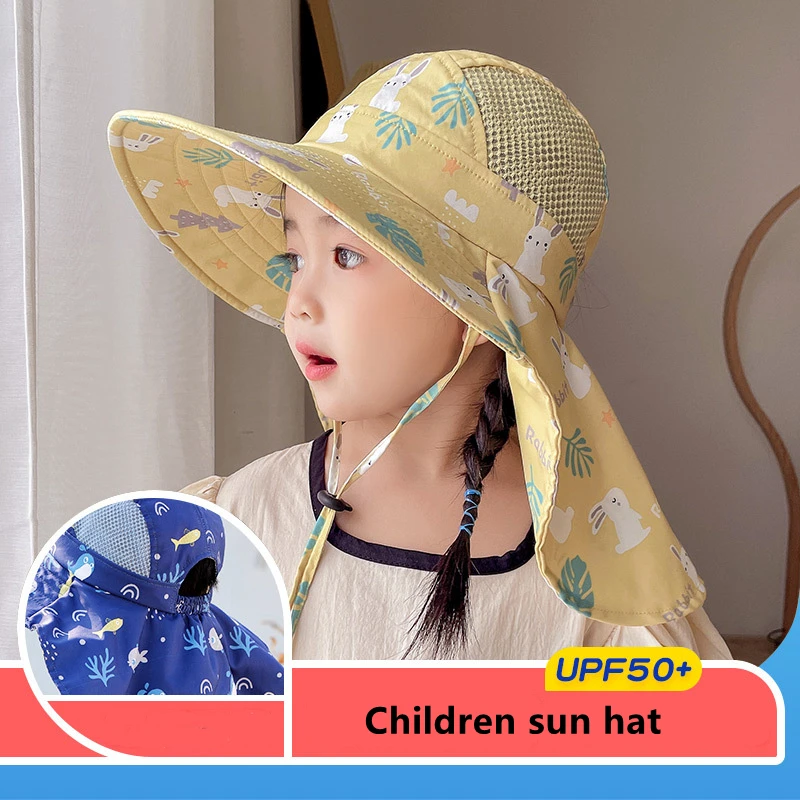 Children Sun Hat Summer Kids Outdoor Neck Ear Cover Anti UV Protection Beach Caps Kids Boy Girl Travel Flap Cap for Children