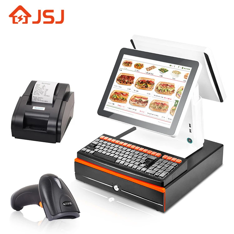 JSJ62K Best Seller Double Touch Screen Full Option Devices Terminal Cash Register Other Pos System Machine Set for Shop