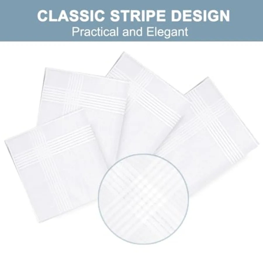 12 Pcs Handkerchiefs for Men 100 Soft Cotton White Men's Handkerchiefs Large Classic Hankies for Men Perfect for Formal Events