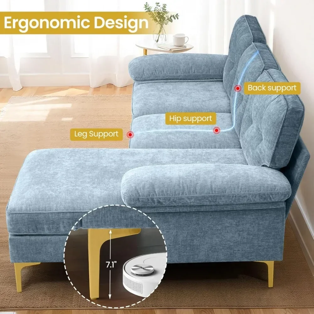 Sofá segmentado de 83 polegadas, sofá conversível em forma de L, medieval de 3 lugares, equipado com almofadas removíveis e laváveis