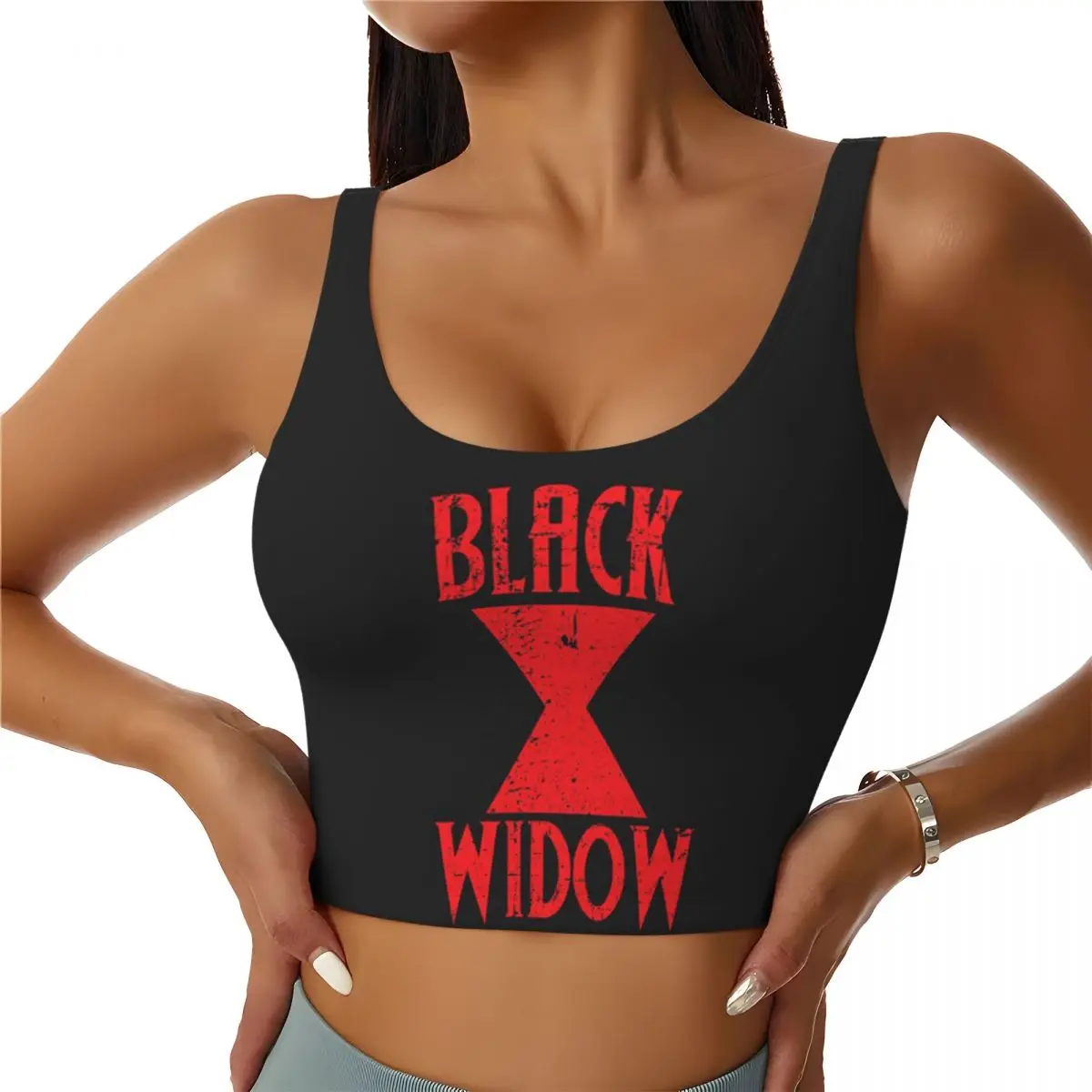 

Custom Women Black Widow Logo Sports Bras High Impact Gym Workout Yoga Crop Tank Tops