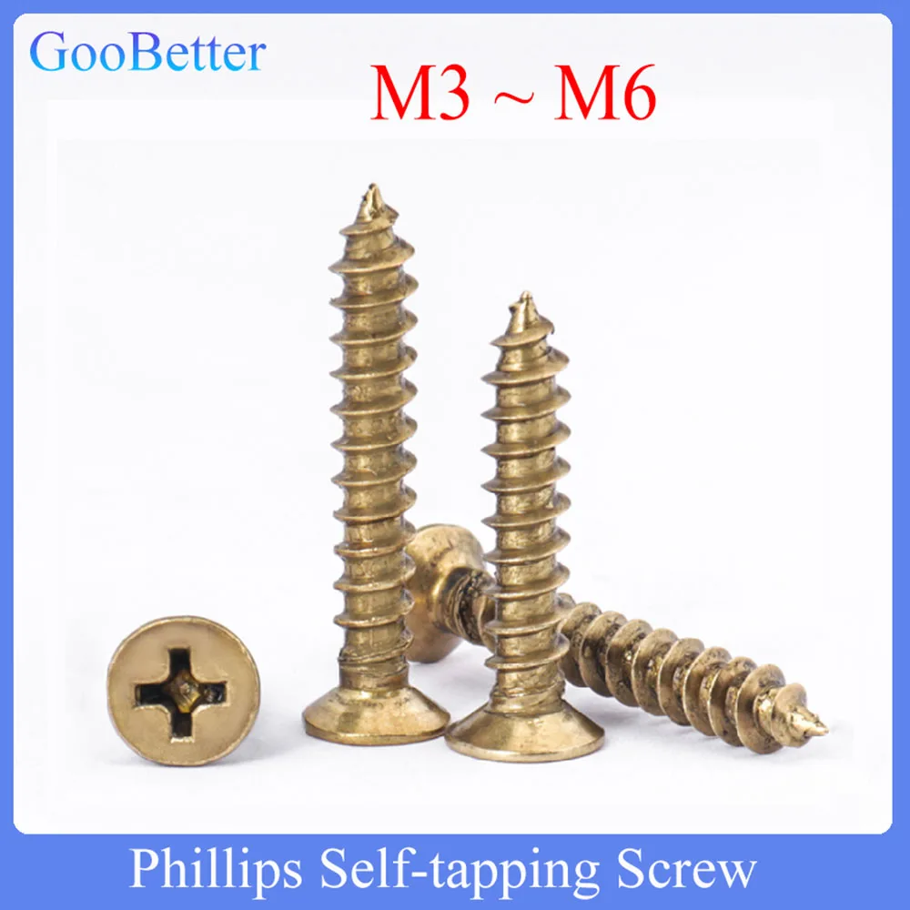 

20/50Pcs Phillips Flat Head Self-tapping Screw M3 M3.5 M4 M5 M6 Brass Countersunk Head Thread Wood Board Screws Bolts