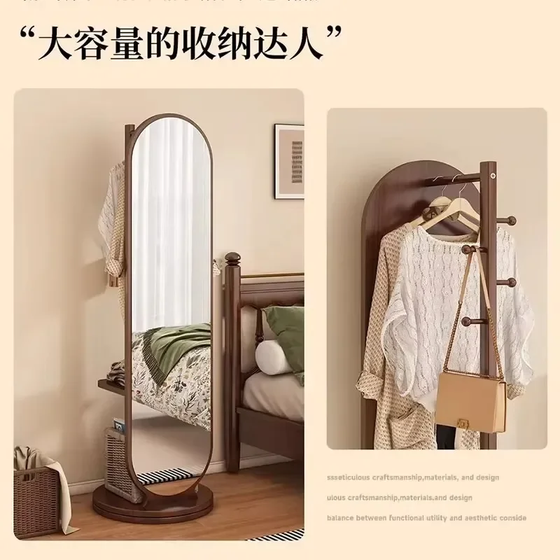 Multifunctional Full-body Mirror Rotatable Mobile Storage With Hanger Integrated Household Bedroom Floor Fitting Mirror