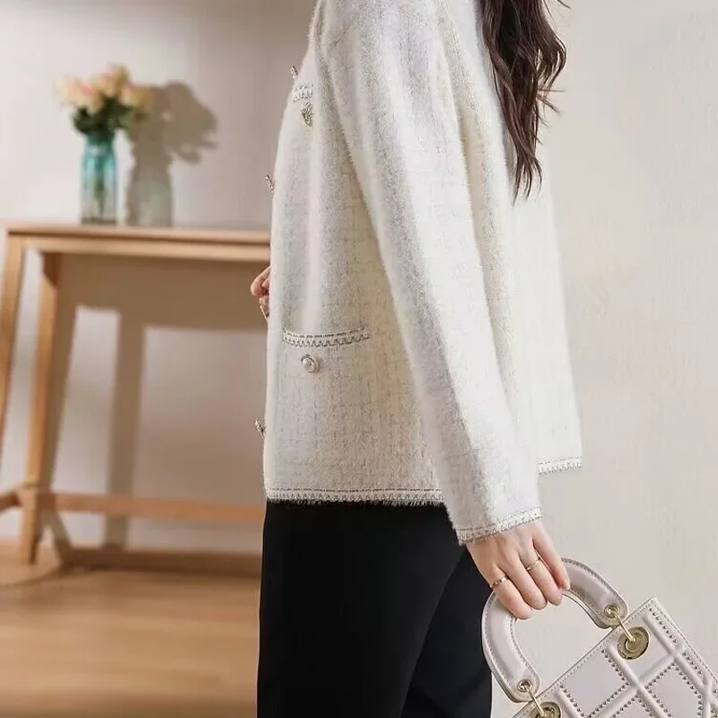 Office Lady Temperament Elegant Warm Sweaters Coat Autumn Winter Vintage Loose Chic Button Knitted Cardigan