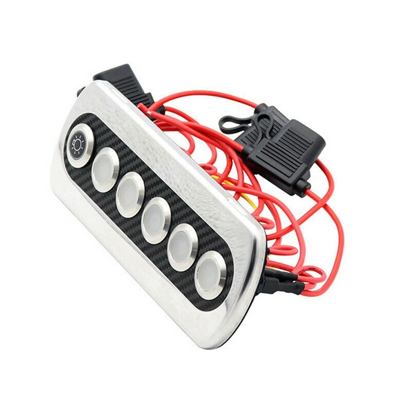 12v20a modificado interruptor de painel de fibra de carbono de 6 posições interruptor de botão de aço inoxidável com luz vermelha para barco rv-AU74