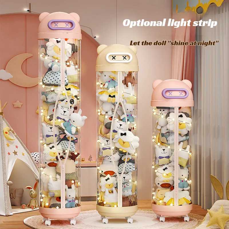 

Large Capacity Plush doll Storage Bucket With Wheels Transparent Storage Bucket Zipper Kids DIY Plushies Toy Display Bucket