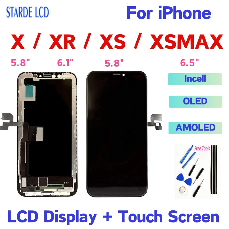 

5.8" For iPhone X XS LCD Display Touch Screen Digitizer Assembly 6.1" For iPhone XR 6.5" For iPhone XSMAX Replacement LCD