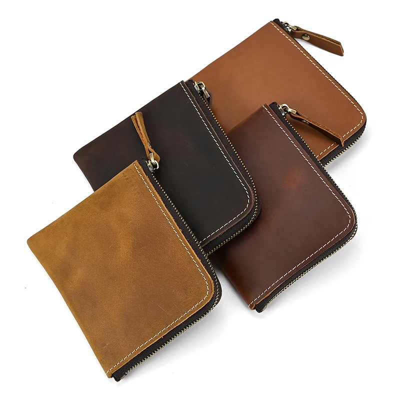 

Retro Men's Leather Coin Purses Casual Zipper Wallet For Men Card Holder Coin Pocket Mini Coin Wallet Genuine Leather Small Bags